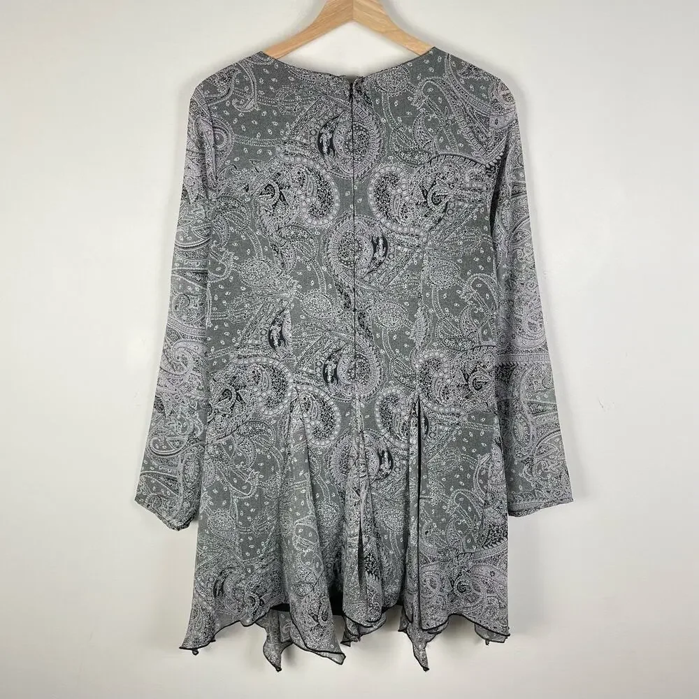ASOS Dress 10 Black Paisley Whimsigoth Witchy Mini Lace Up Fairy Grunge Emo Boho